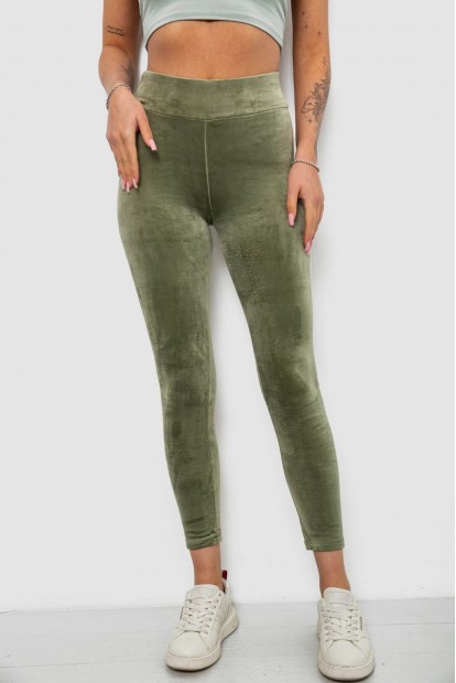 Лосины женские велюровые однотонные, цвет оливковый, 214R263