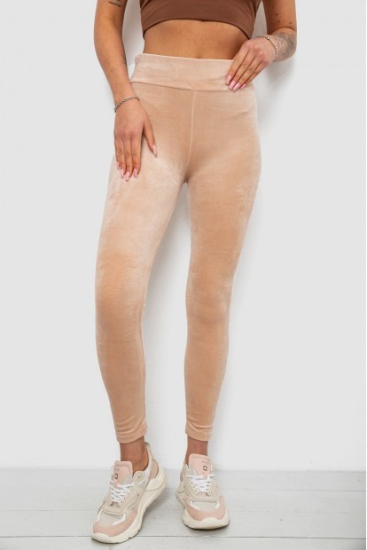Лосины женские велюровые однотонные, цвет бежевый, 214R263