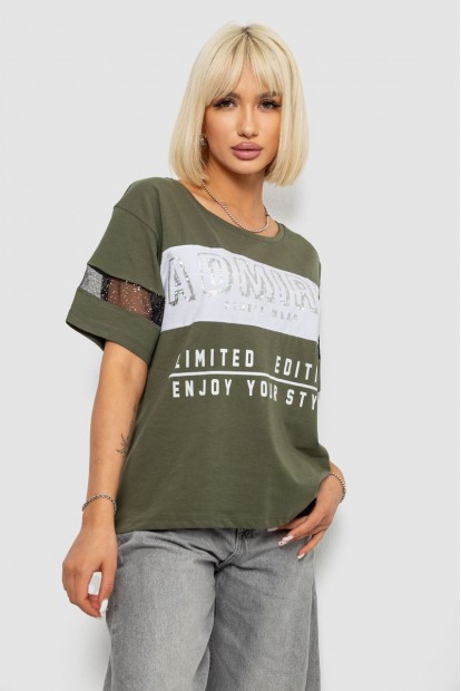 Футболка женская с принтом, цвет хаки, 244R2153-5