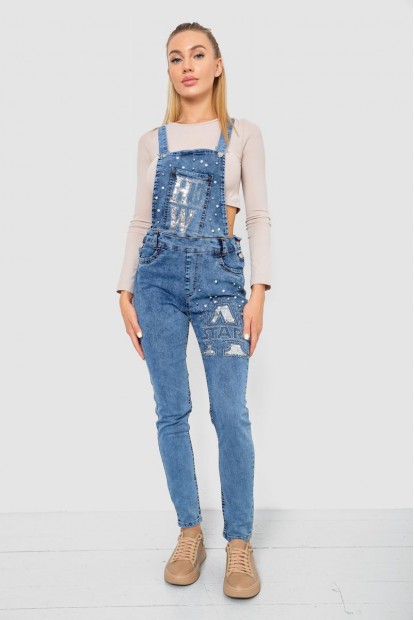 Комбінезон жіночий джинсовий зі стразами  -уцінка, колір синій, 247R5184-U-1