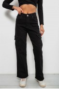 Джинси жіночі однотонні Kargo, колір чорний, 244R00946 оптом - фото № 0