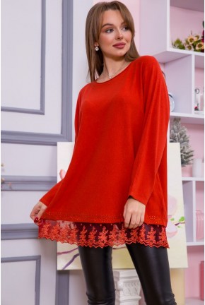 Жіночий светр с мереживом внизу колір Теракотовий 131R5620