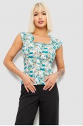 Блуза з квітковим принтом  -уцінка, колір бірюзовий, 230R262-U - фото № 0