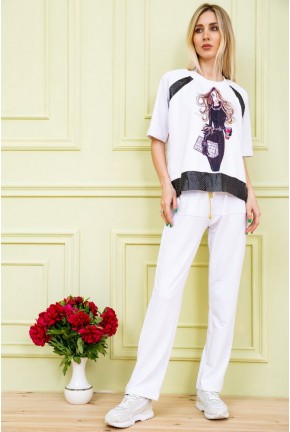 Женский костюм штаны + футболка белого цвета с принтом 167R9-3