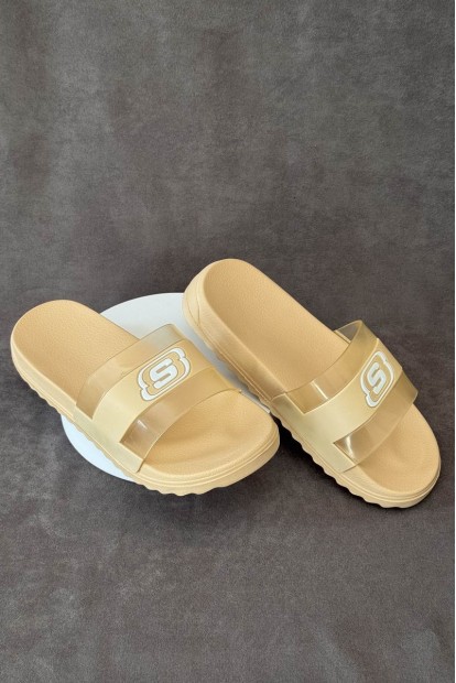 Шльопанці жіночі з аплікацією, колір бежевий, 243R5030-2