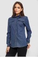 Рубашка женская однотонная  -уценка, цвет синий, 230R069-U-31 - фото № 2