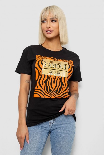 Футболка женская с принтом, цвет черный, 244R2805