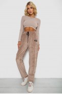Спортивные штаны велюровые женские на флисе  -уценка, цвет светло-бежевый, 238R58649-1-U-4 - фото № 1