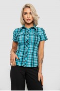 Рубашка женская в клетку, цвет бирюзовый, 230R065 - фото № 0