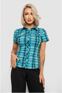 Сорочка жіноча в клітинку, колір бірюзовий, 230R065
