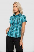 Рубашка женская в клетку, цвет бирюзовый, 230R065 - фото № 2