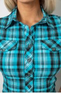 Рубашка женская в клетку, цвет бирюзовый, 230R065 - фото № 4