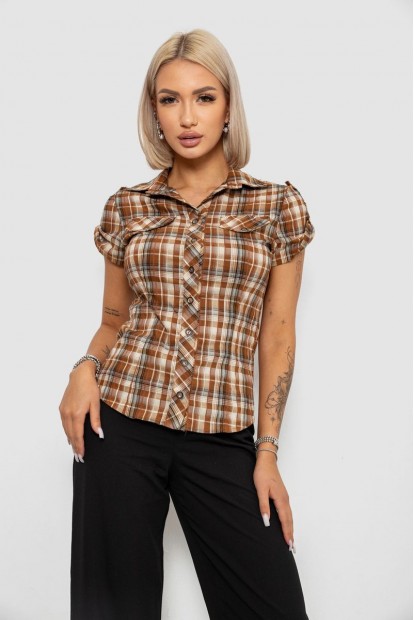 Рубашка женская в клетку, цвет коричневый, 230R065