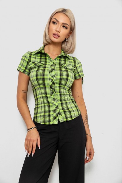 Рубашка женская в клетку, цвет салатовый, 230R065
