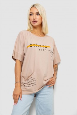 Футболка женская с принтом, цвет бежевый, 244R4020