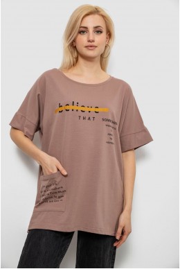 Футболка женская с принтом, цвет мокко, 244R4020