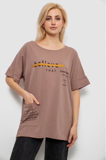 Футболка женская с принтом, цвет мокко, 244R4020
