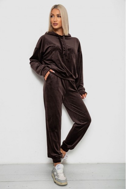 Спортивный костюм женский велюровый, цвет шоколадный, 241R1530-5