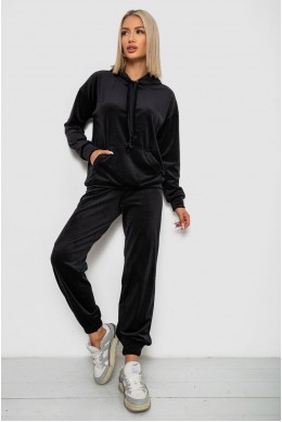 Спортивный костюм женский велюровый, цвет черный, 241R1530-5