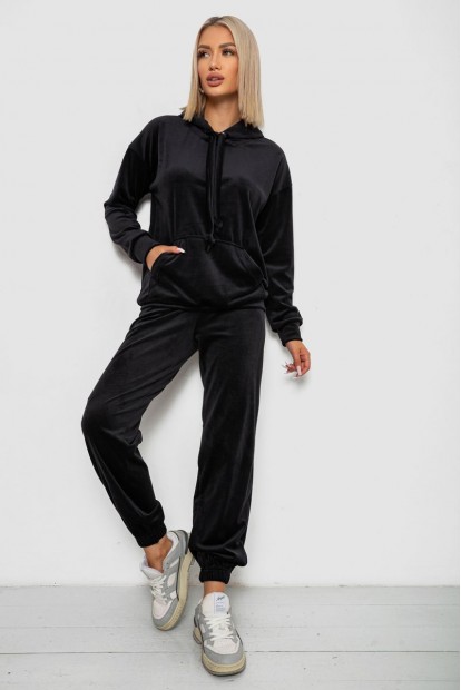 Спортивный костюм женский велюровый, цвет черный, 241R1530-5