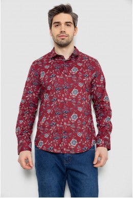 Рубашка мужская с принтом, цвет бордовый, 186R2017