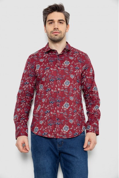 Рубашка мужская с принтом, цвет бордовый, 186R2017