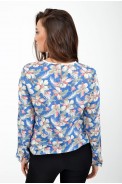 Блуза цвета джинс с цветочным принтом 115R033 - фото № 2