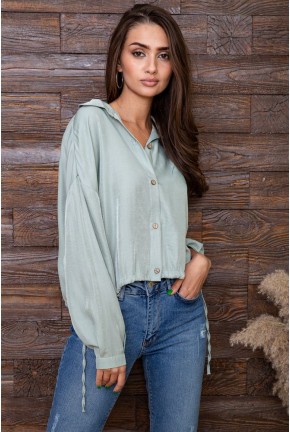 Свободная блуза с объемными рукавами, оливкового цвета, 115R434-3