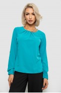 Блуза однотонна, колір бірюзовий, 230R306 - фото № 0