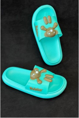 Шлепанцы женские с аппликацией, цвет бирюзовый, 243R5028-2