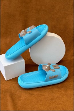 Шлепанцы женские с аппликацией, цвет голубой, 243R5028-2