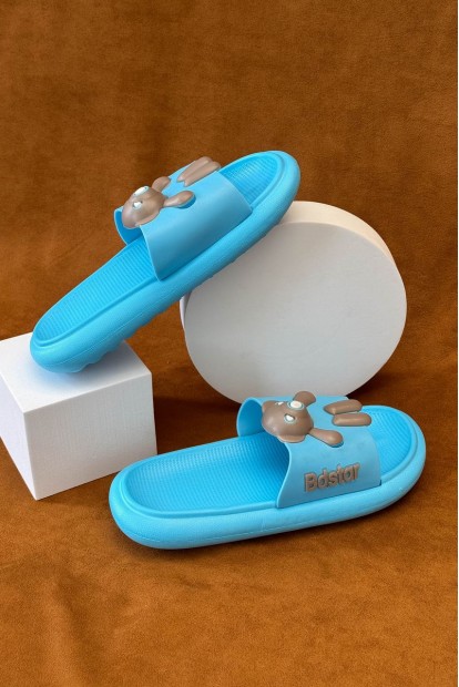 Шлепанцы женские с аппликацией, цвет голубой, 243R5028-2