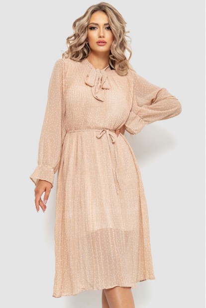 Сукня вільного крою шифонова  -уцінка, колір бежевий, 204R721-U-1