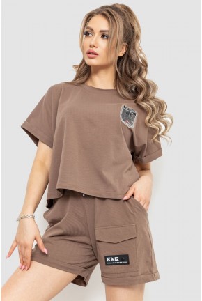 Костюм женский повседневный футболка+шорты, цвет коричневый, 198R2012