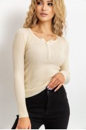 Кофта жіноча базова в рубчик  -уцінка, колір кремовий, 204R002-U-2 - фото № 0
