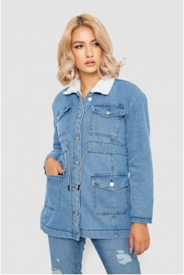 Джинсова куртка жіноча коротка  -уцінка, колір блакитний, 247R9827-U
