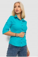 Рубашка женская однотонная  -уценка, цвет бирюзовый, 230R068-4-U-4 - фото № 2