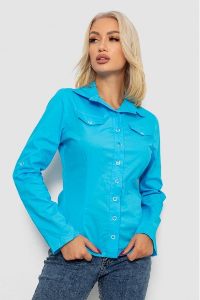 Сорочка жіноча однотонна  -уцінка, колір блакитний, 230R068-2-U-6