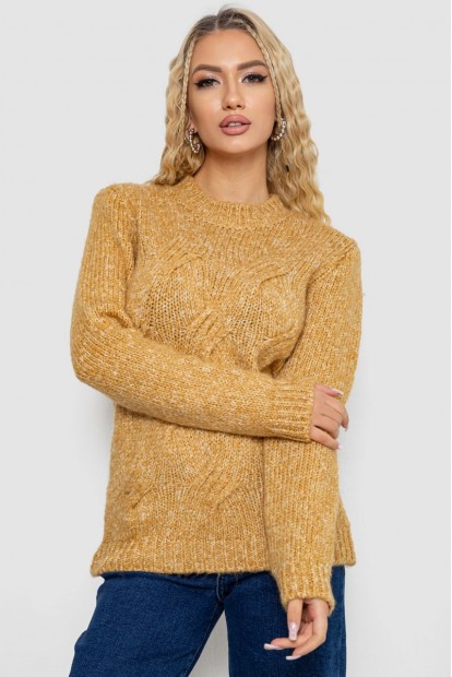 Светр жіночий в'язаний меланж  уцінка, колір гірчичний, 244R2401-U