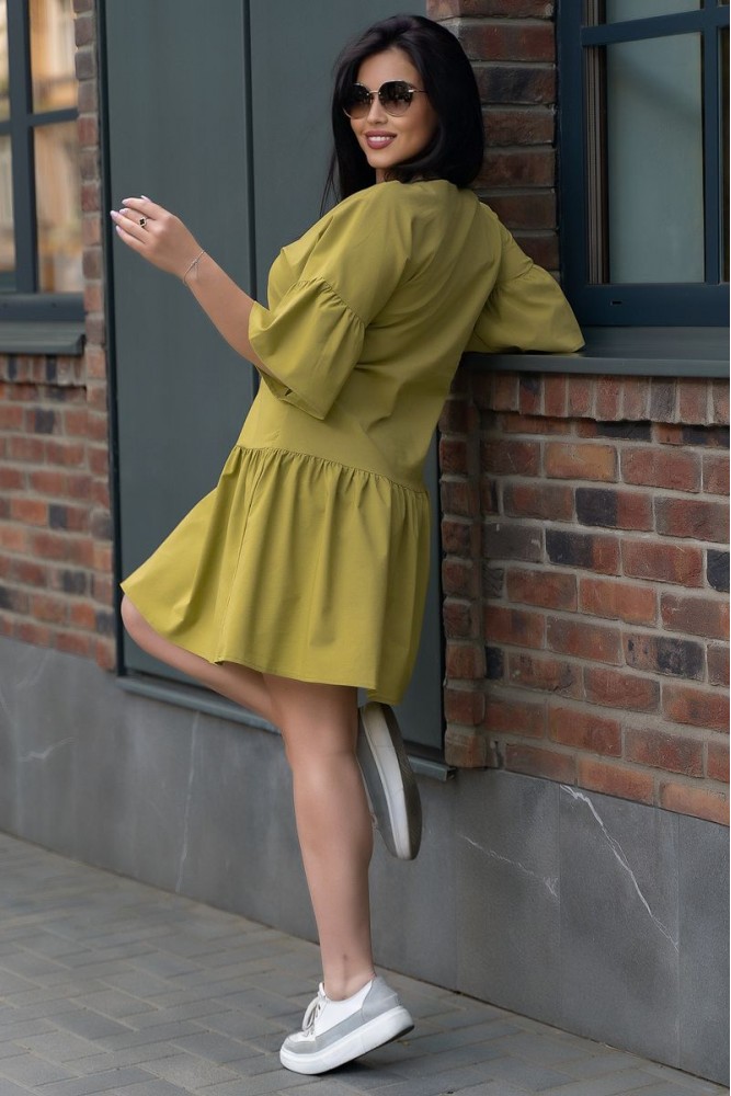 Купити Сукня вільного крою, салатового кольору, 183R0050 - Фото №4