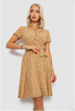 Сукня софт з принтом у горох, колір темно-бежевий, 230R0032-3