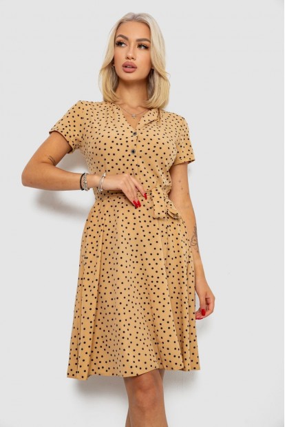 Сукня софт з принтом у горох, колір темно-бежевий, 230R0032-3