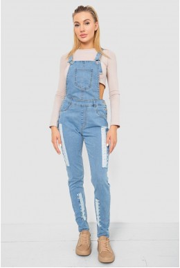 Комбінезон жіночий джинсовий зі стразами  -уцінка, колір блакитний, 247R5169-U