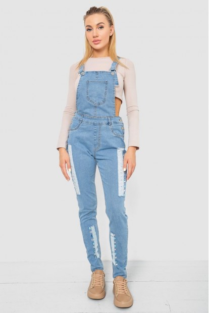 Комбінезон жіночий джинсовий зі стразами  -уцінка, колір блакитний, 247R5169-U