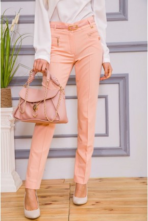 Прямые женские брюки персикового цвета с поясом 182R208-1