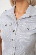 Рубашка классическая в полоску, цвет серо-белый, 230R667 оптом - фото № 4