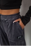 Спортивные штаны велюровые женские на флисе  -уценка, цвет серый, 238R58649-U - фото № 4
