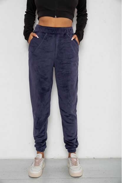 Спортивні штани жіночі велюрові на флісі  -уцінка, колір синій, 238R58646-1-U