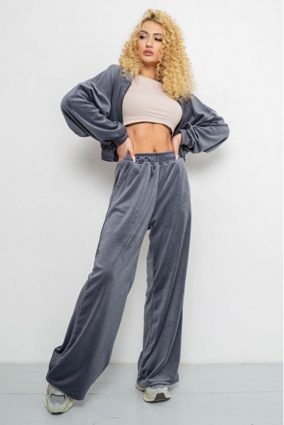 Спортивный костюм женский велюровый на молнии, цвет серый, 177R065