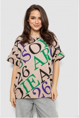 Футболка женская с принтом, цвет светло-бежевый, 244R4002-1